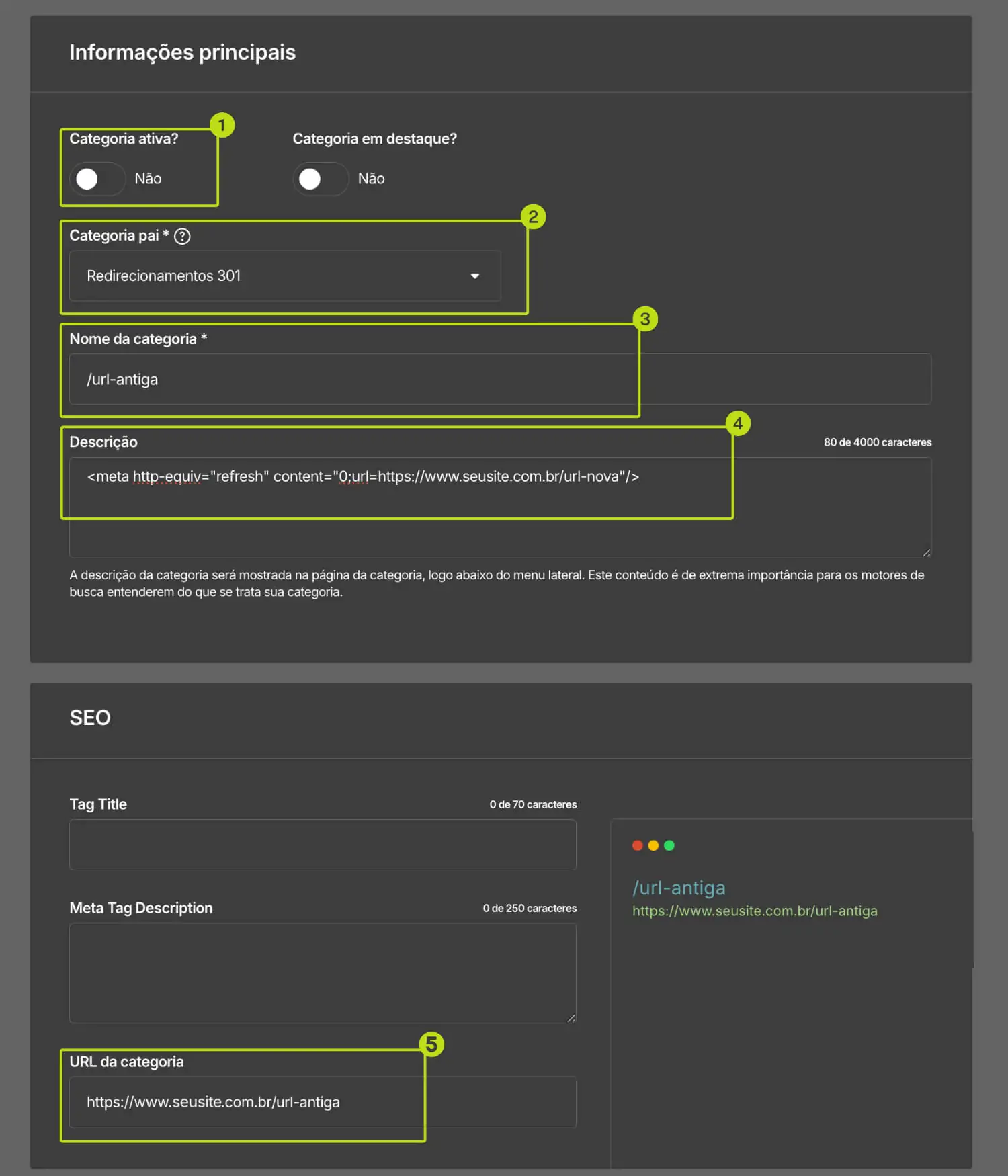 Redirecionamento 301 para Categorias na Loja Integrada
